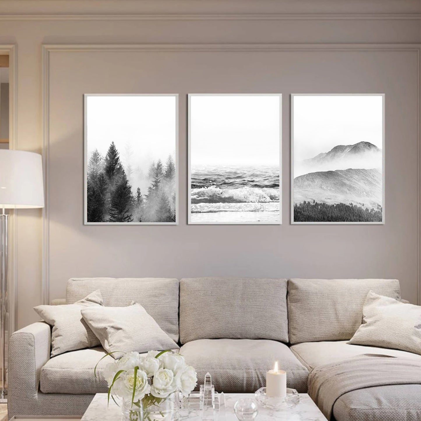 Nature wall art set in white color frames.