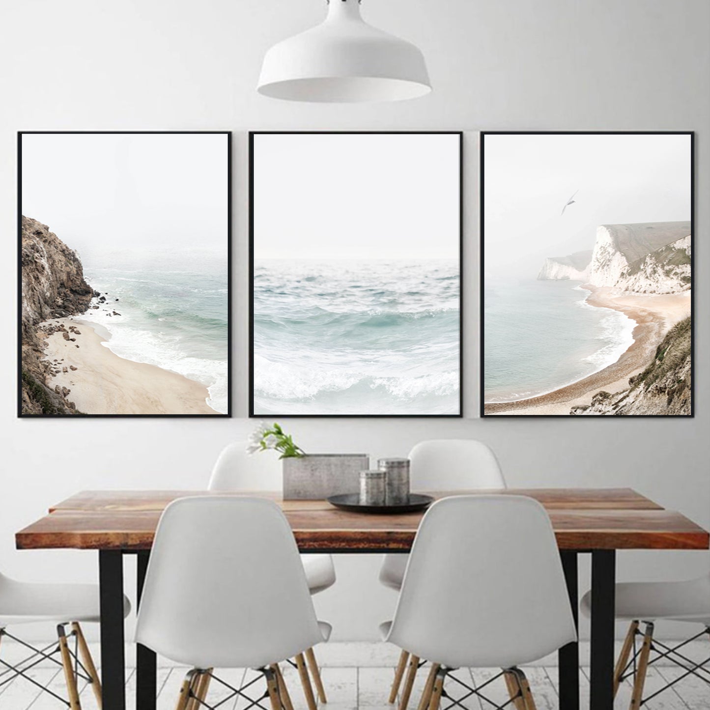 Ocean 3 piece wall art in neutral colors.