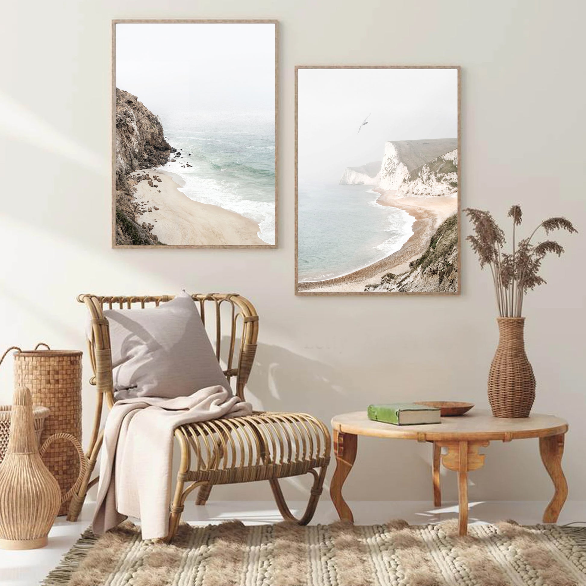 California coastal landscapes in wood color frames.