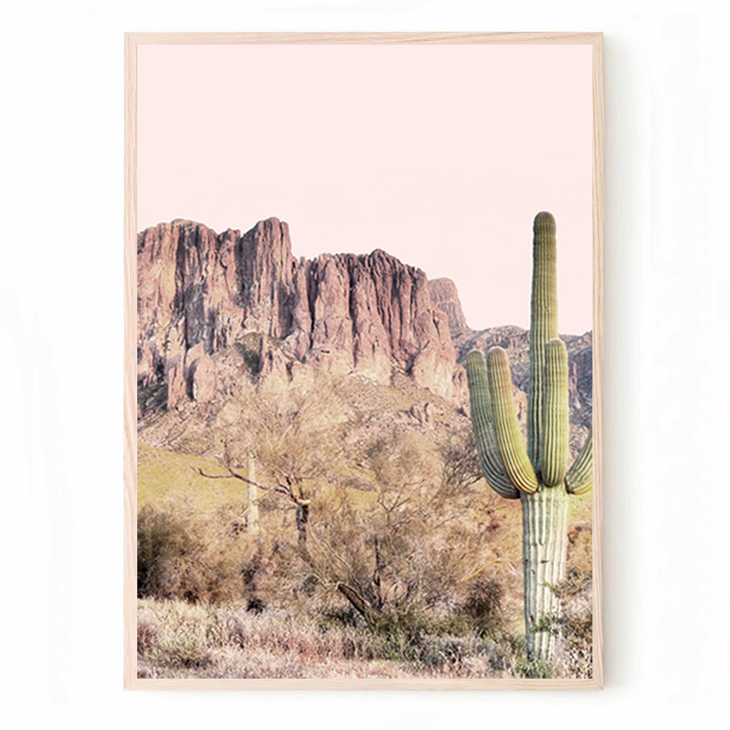 Décoration murale en 3 parties représentant un paysage désertique avec des cactus | Triptyque Boho Cactus