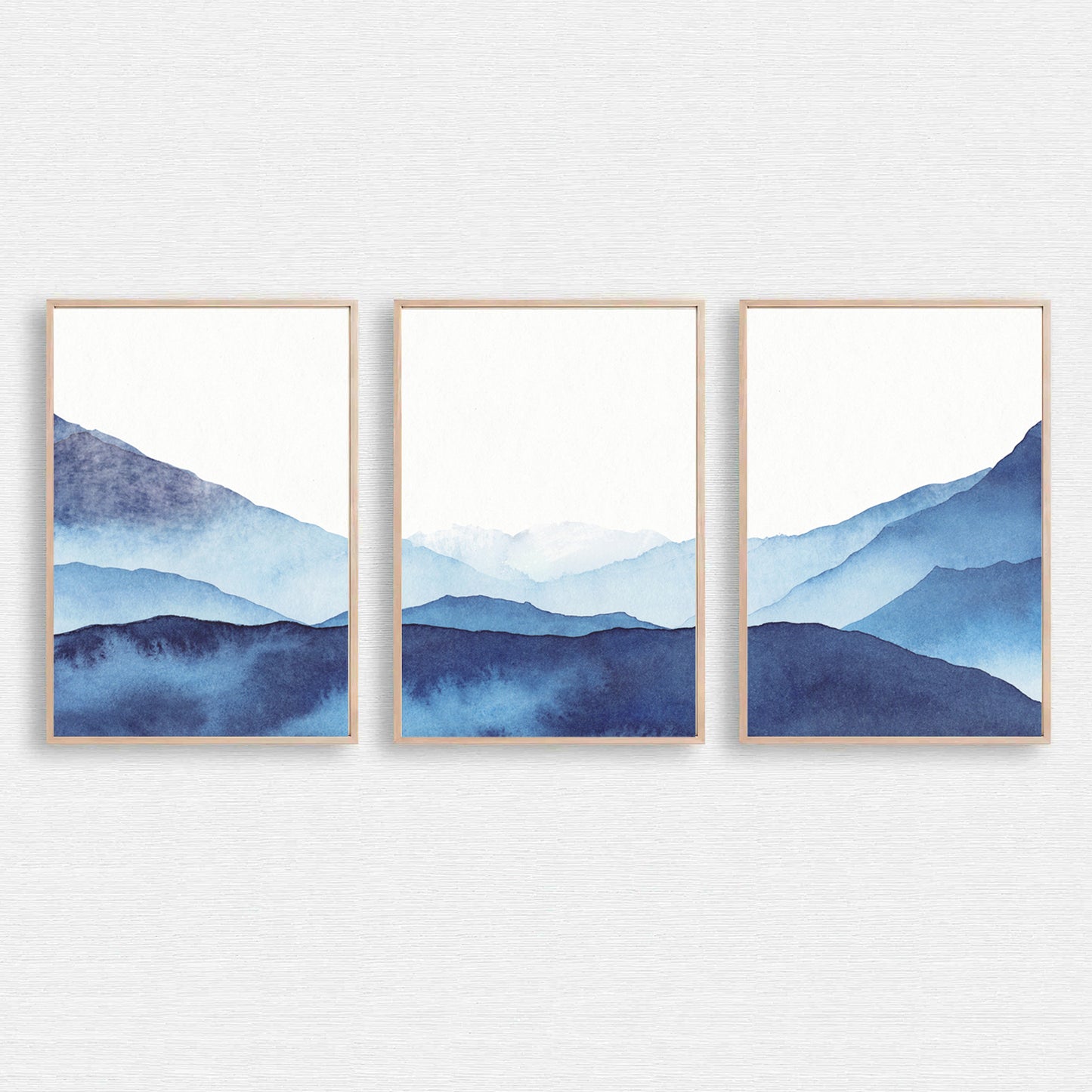 Tableau Abstrait Paysage – Forêt De Pins Brumeuse – Montagne – Bleu Et Gris