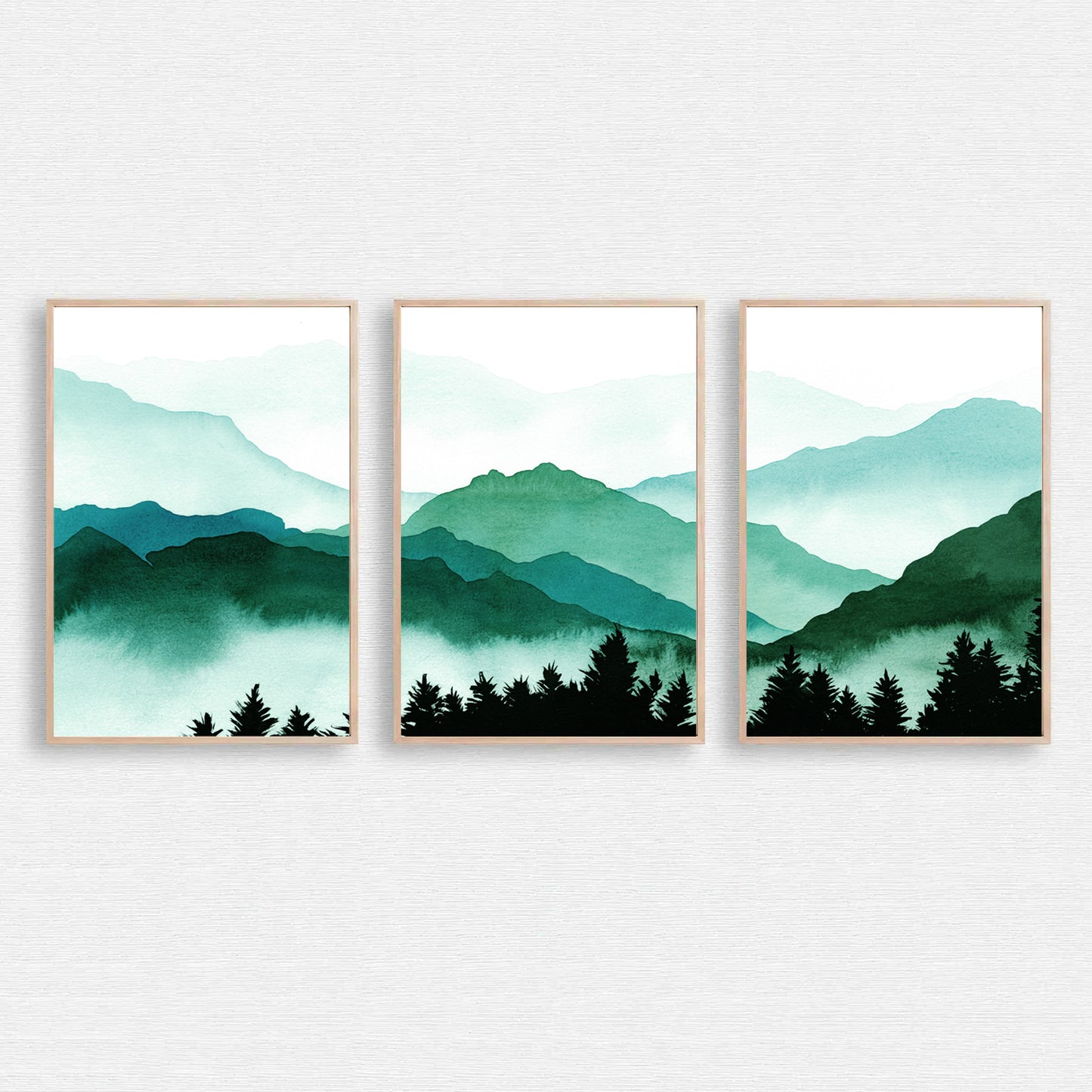 Emerald green mountain triptych.