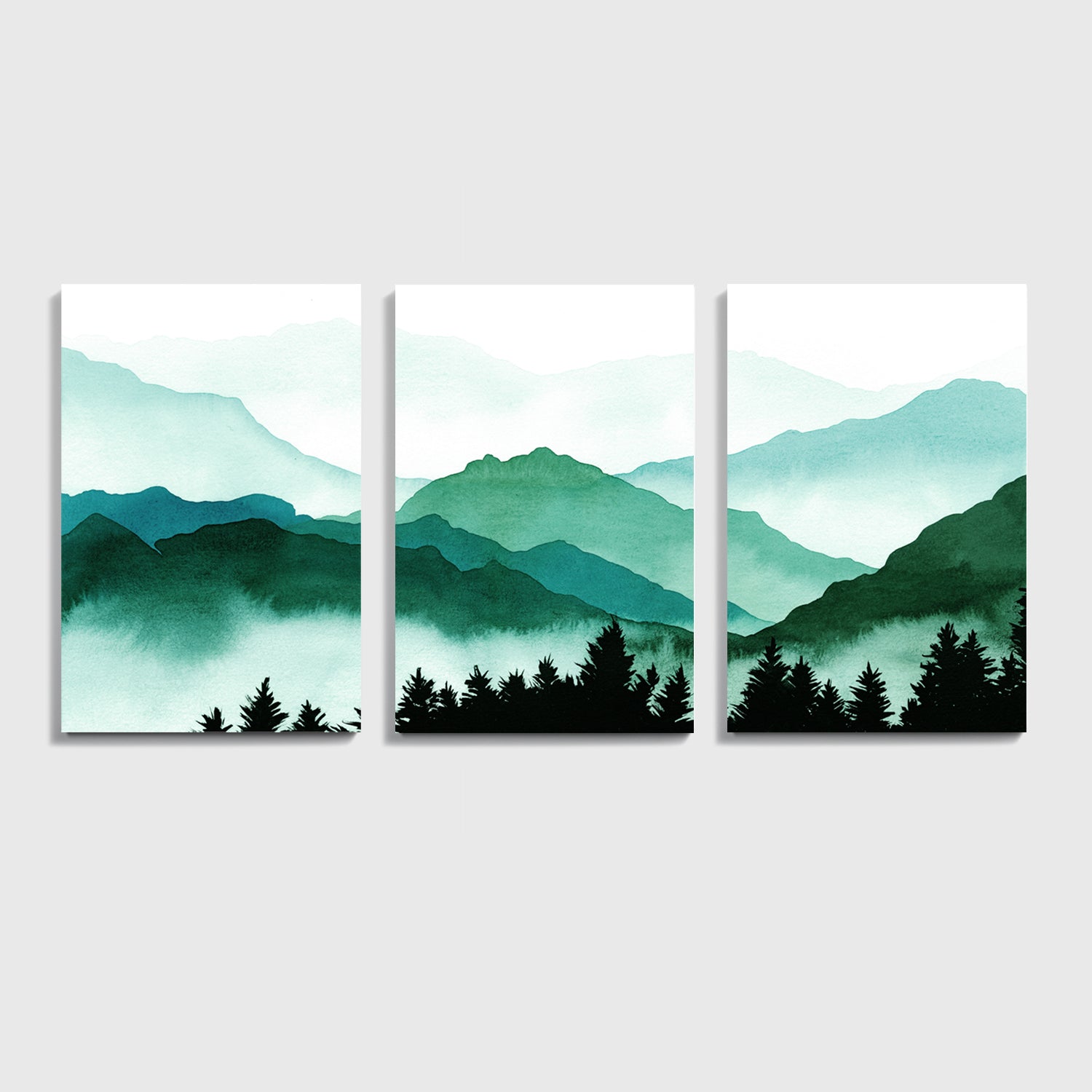 Green watercolor landscape 3 panel canvas.