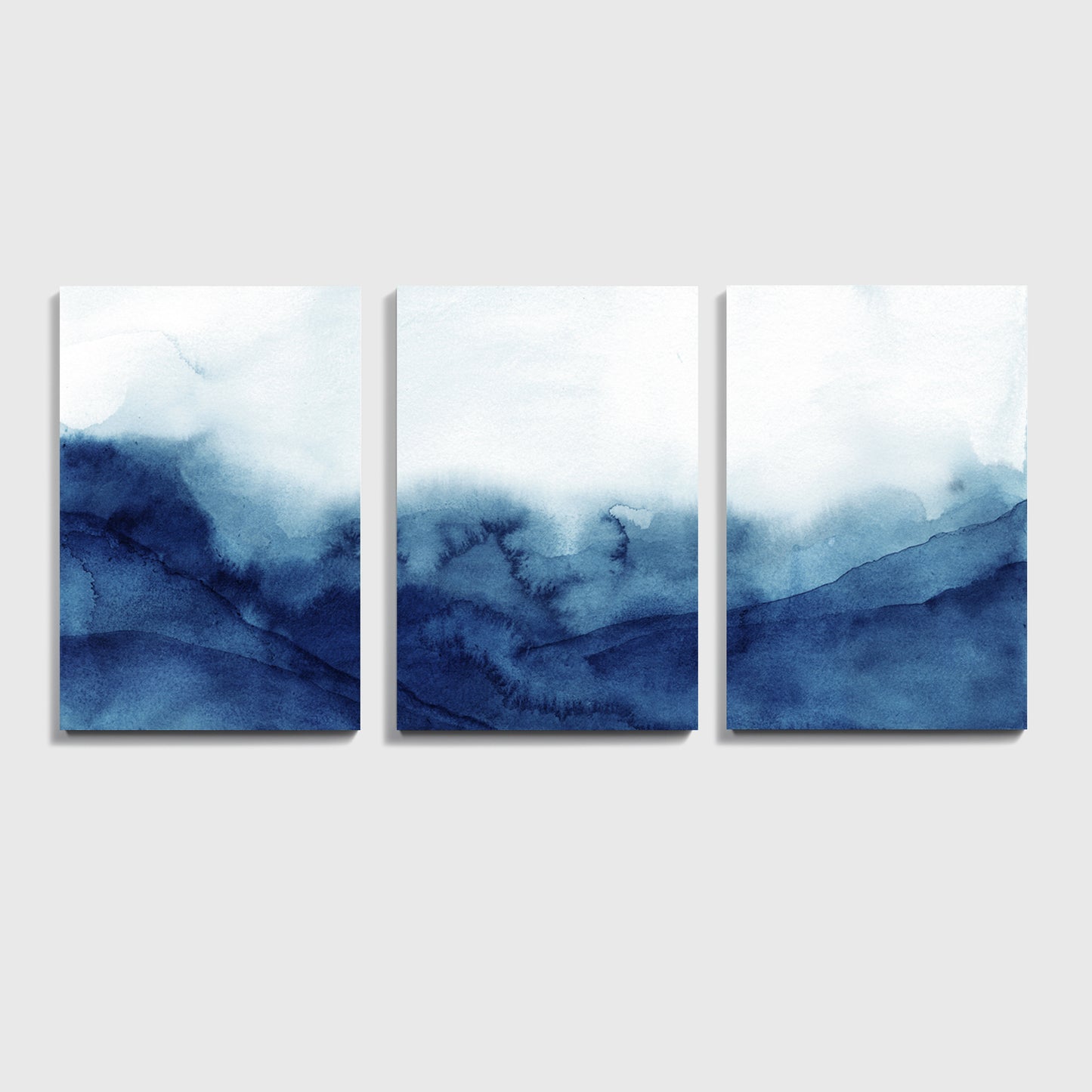 Blue Ocean Wave Triptych Art | Abstract Watercolor Navy Blue Wall Decor