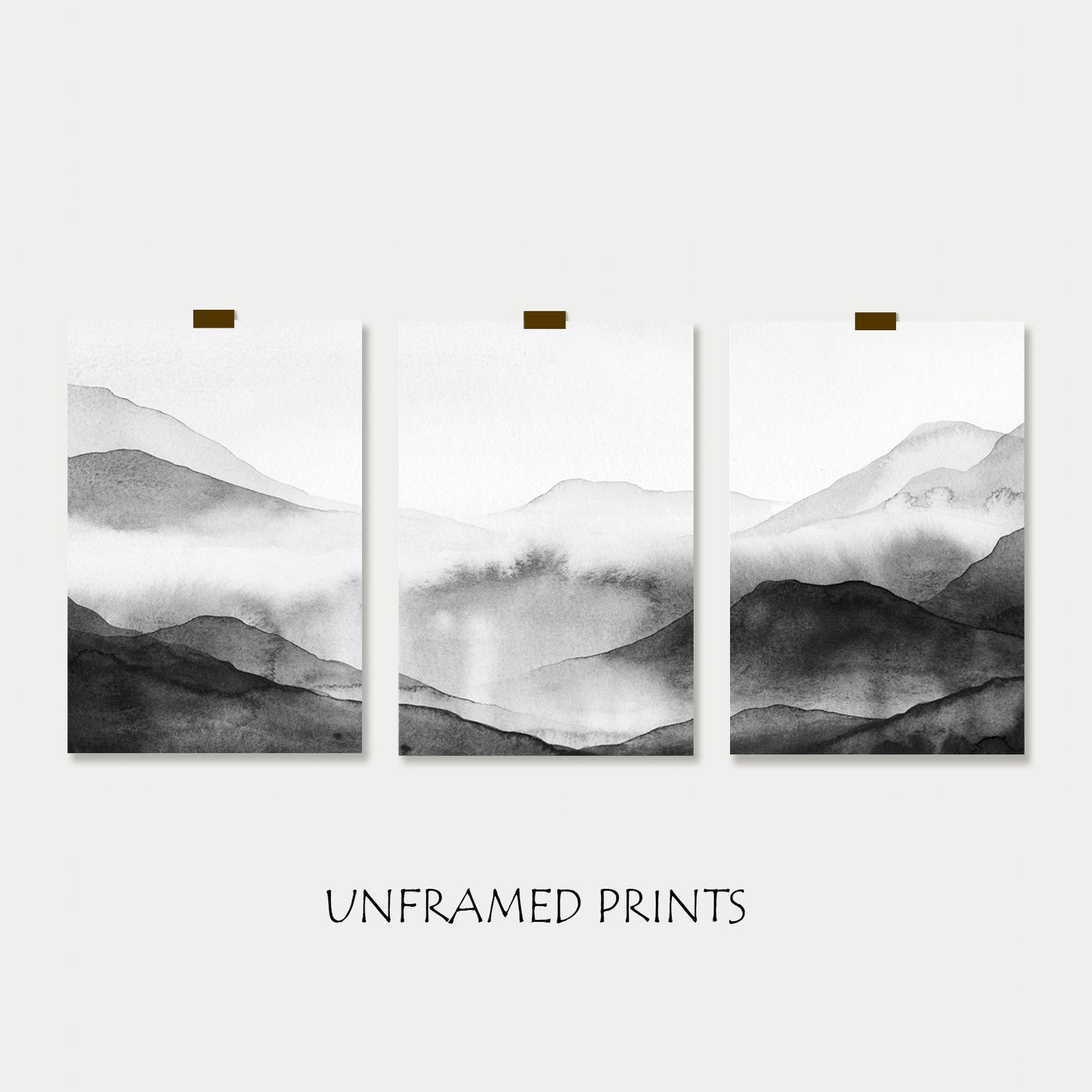 Abstract Watercolor Painting Black and White | Misty Mountain Wall Art