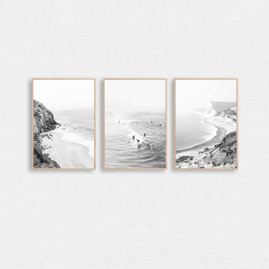 California coastal landscapes 3 piece wall art in black & white colors.