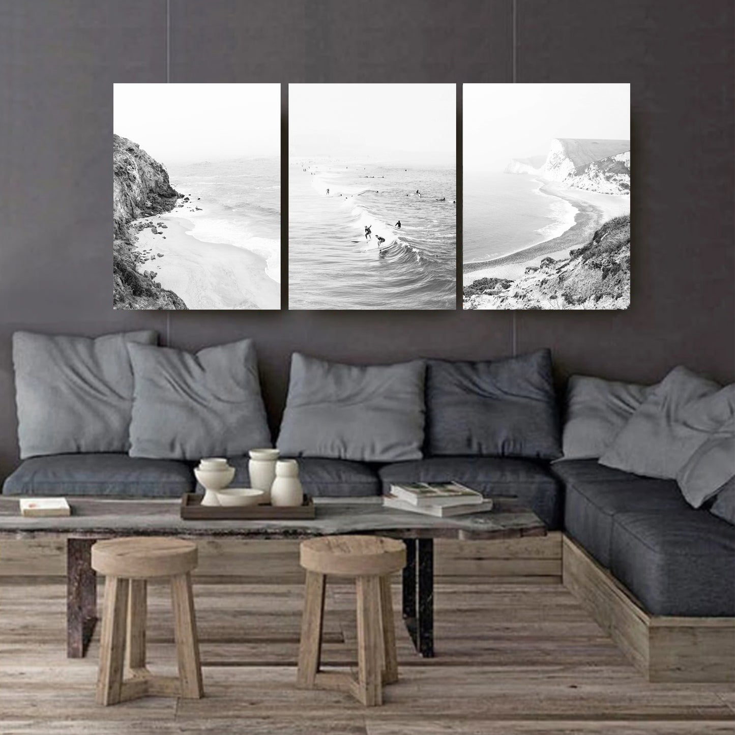 California coastal landscapes stretched canvas triptych.