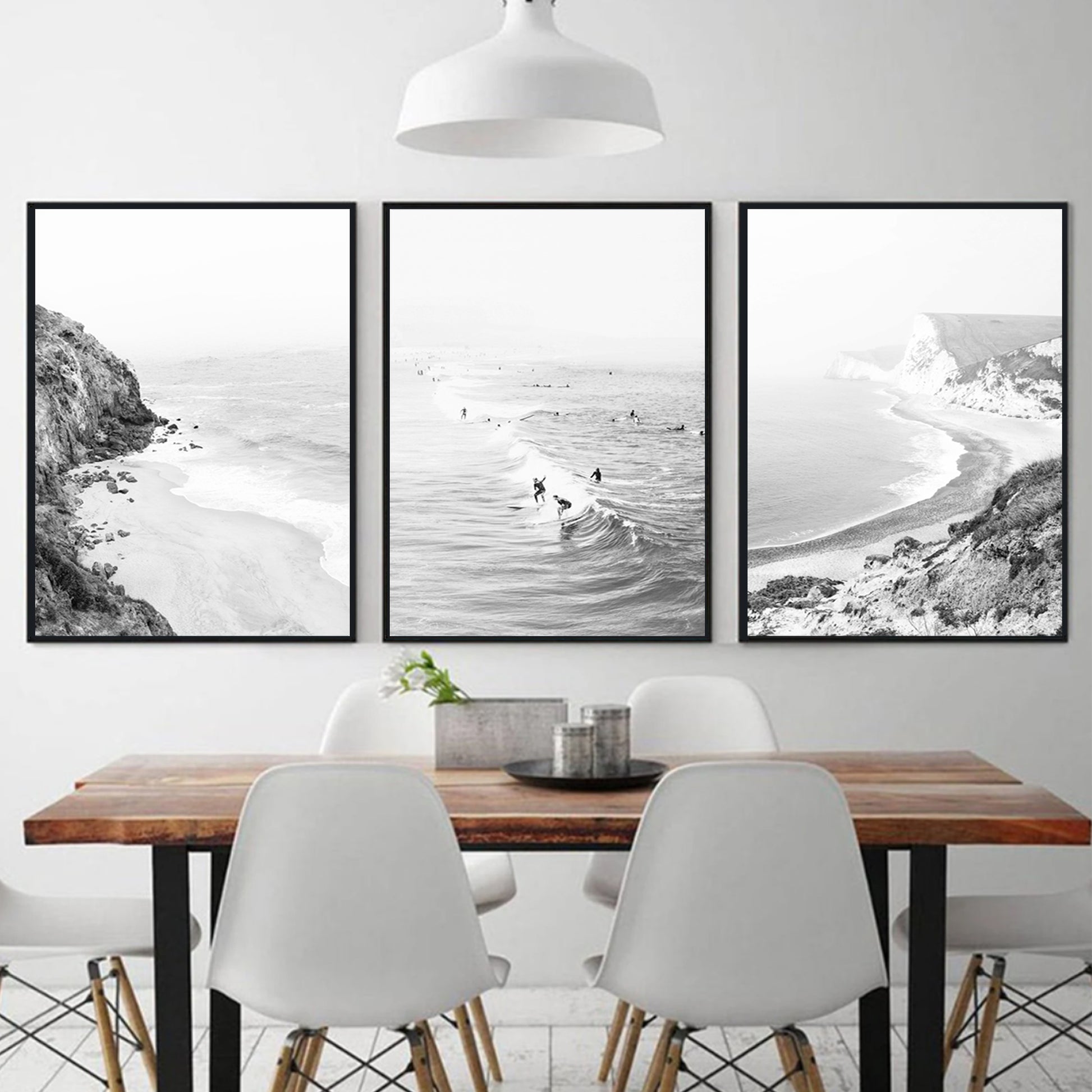 California coastal landscapes triptych in black color frames.