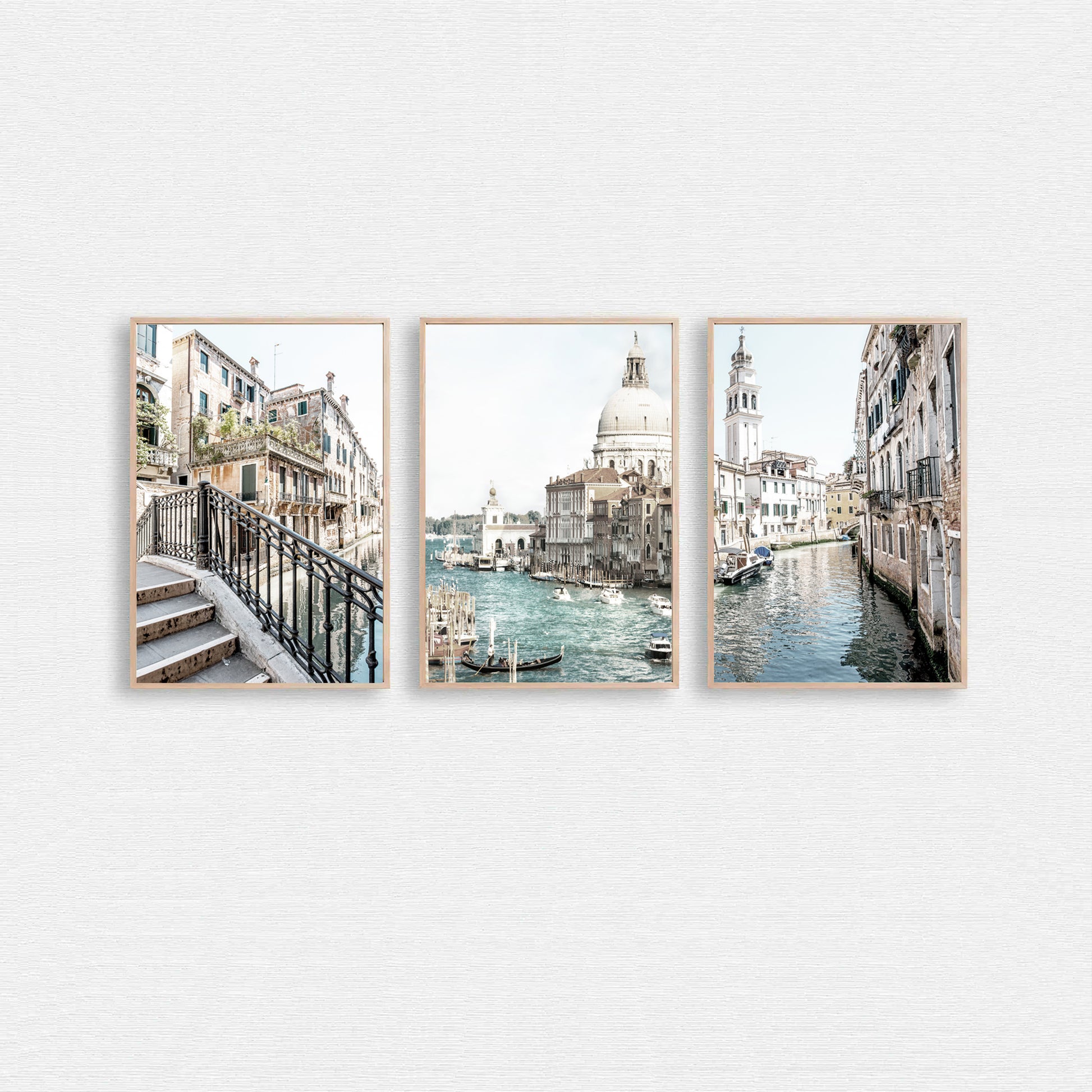 Wall art set of 3 Venice photos.