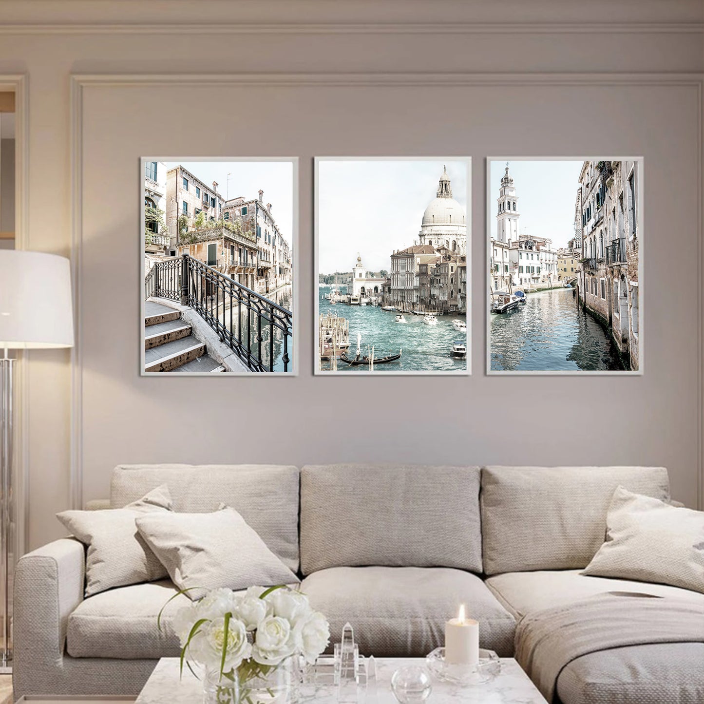 Venice triptych in white color frames.