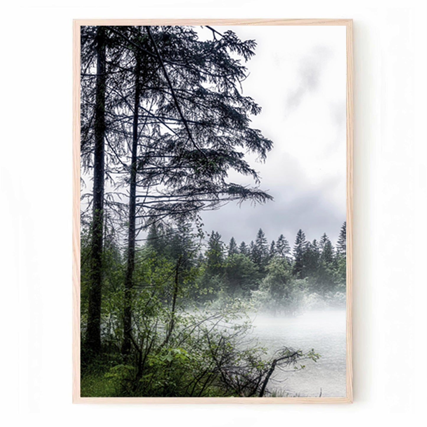 Décoration murale en 3 parties Forêt matinale avec brouillard | Triptyque de paysage de forêt brumeuse