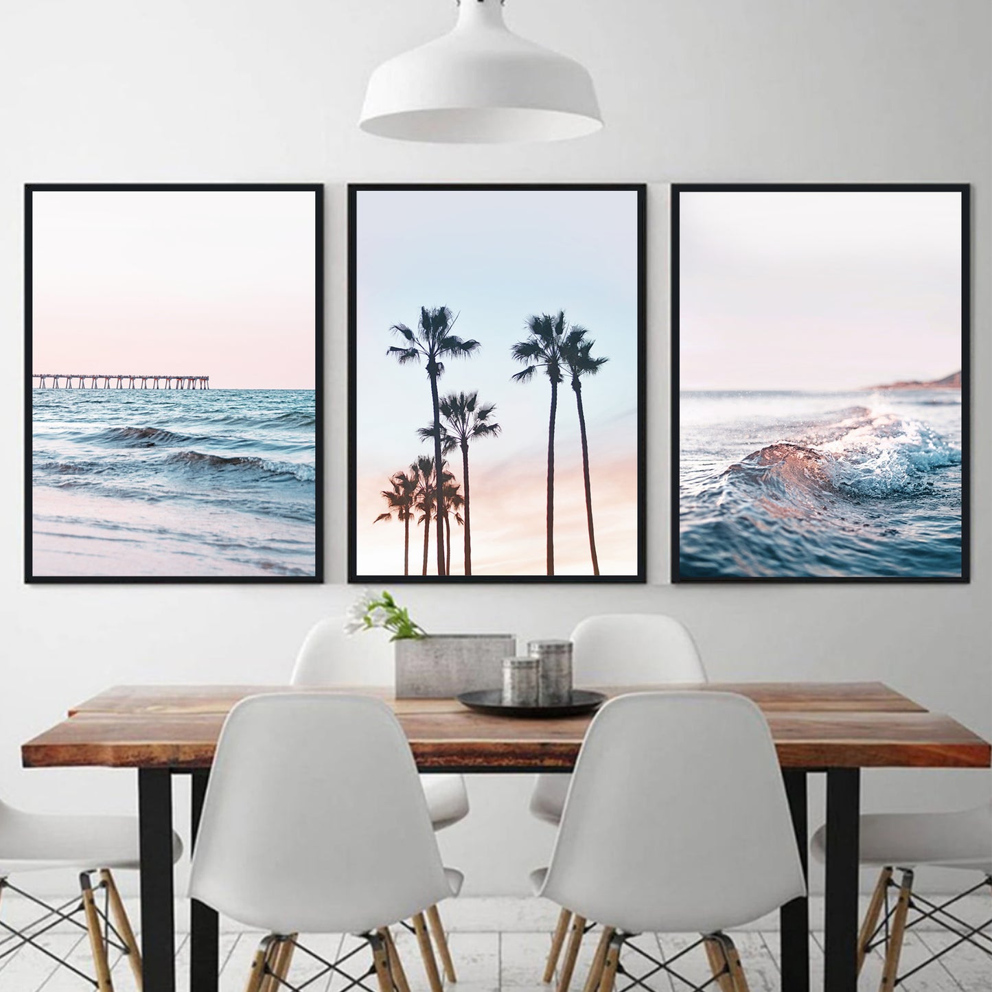 Set of 3 photo - beach, pier and palm trees.