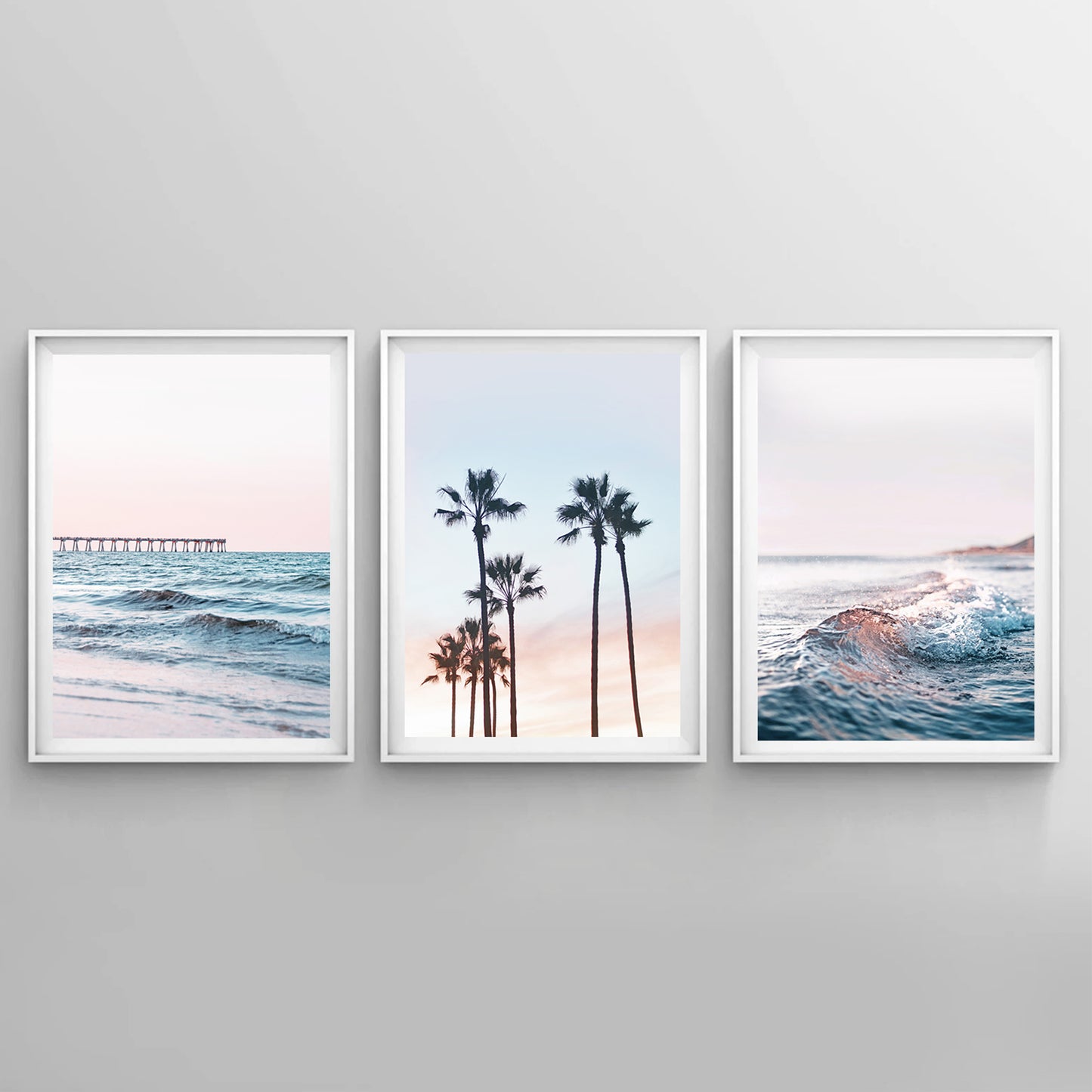 Sunrise poster set in blue and pink colors.