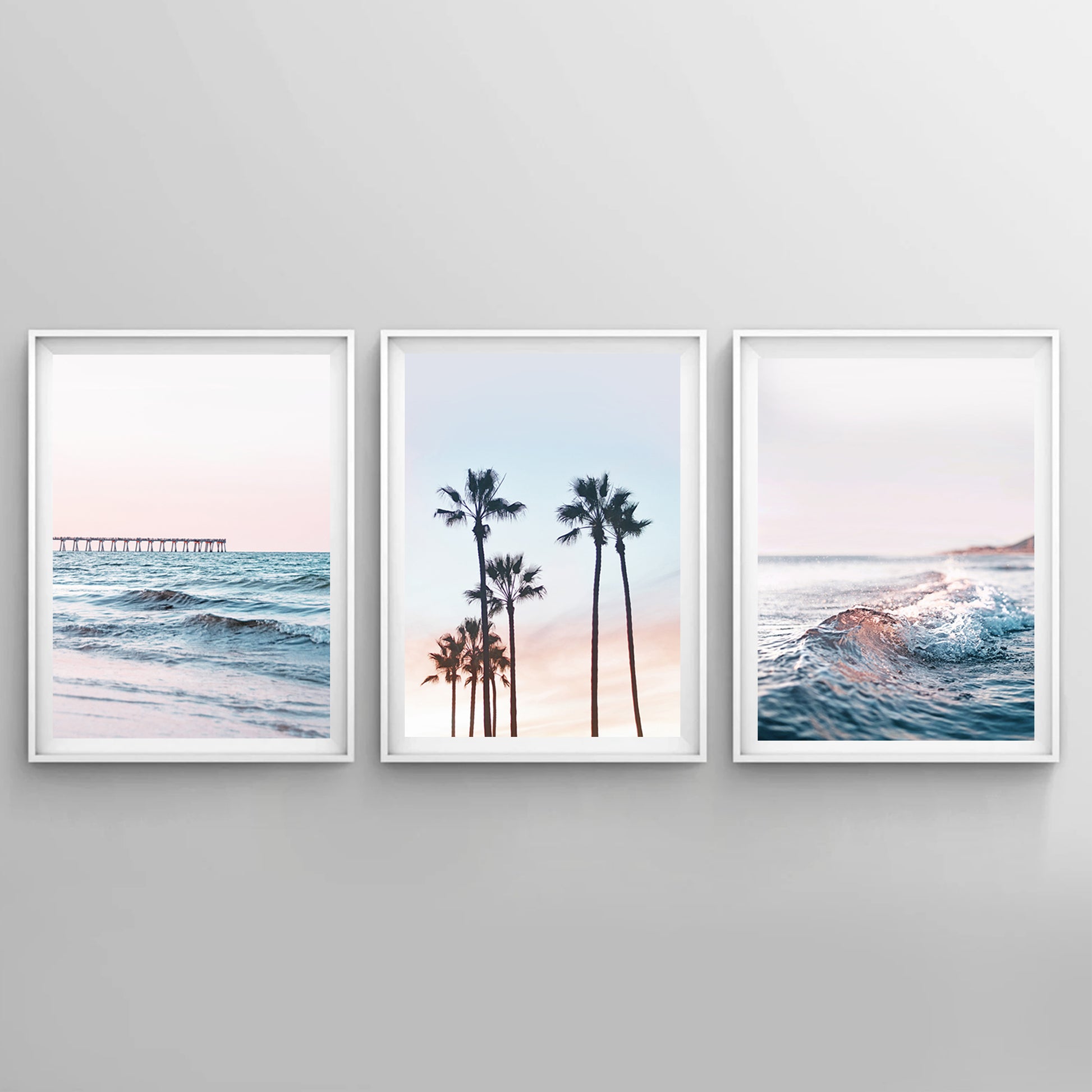 Sunrise poster set in blue and pink colors.