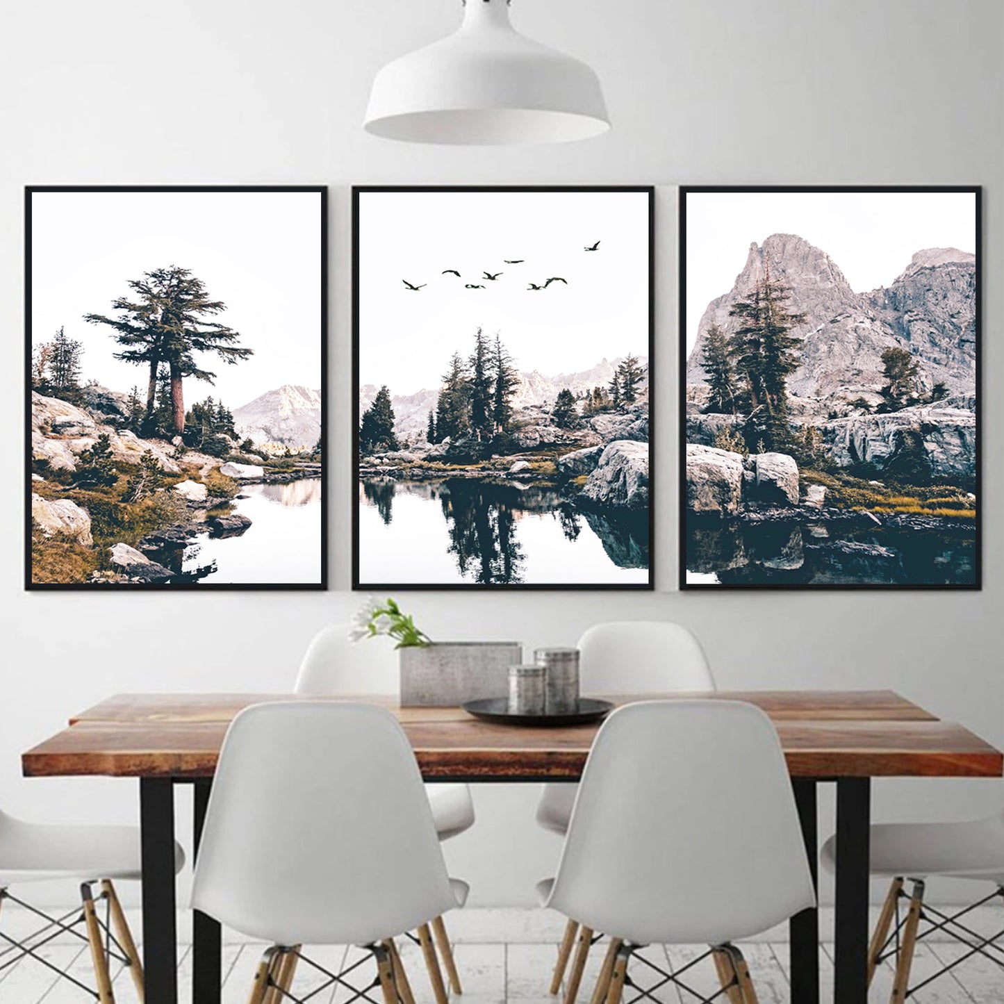 Autumn triptych with birds in black color frames.