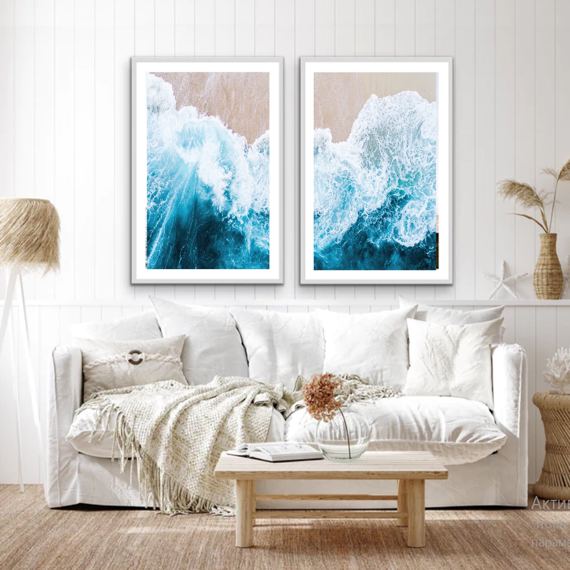 Modern coastal prints for living.