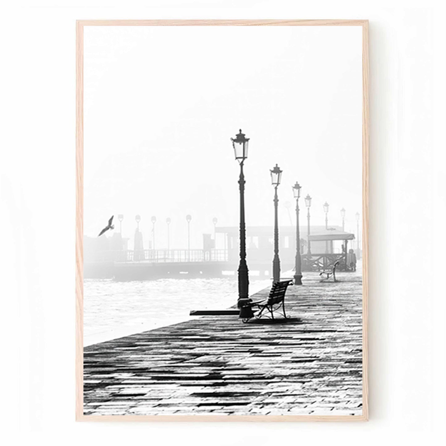 Venice Black & White Triptych with Gondola, Bridge of Sighs and Lagoon