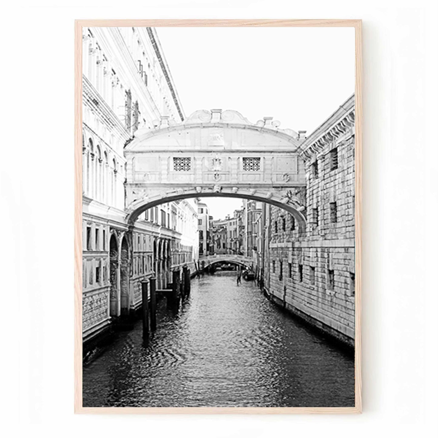 Triptyque noir et blanc de Venise avec gondole, pont des Soupirs et lagune