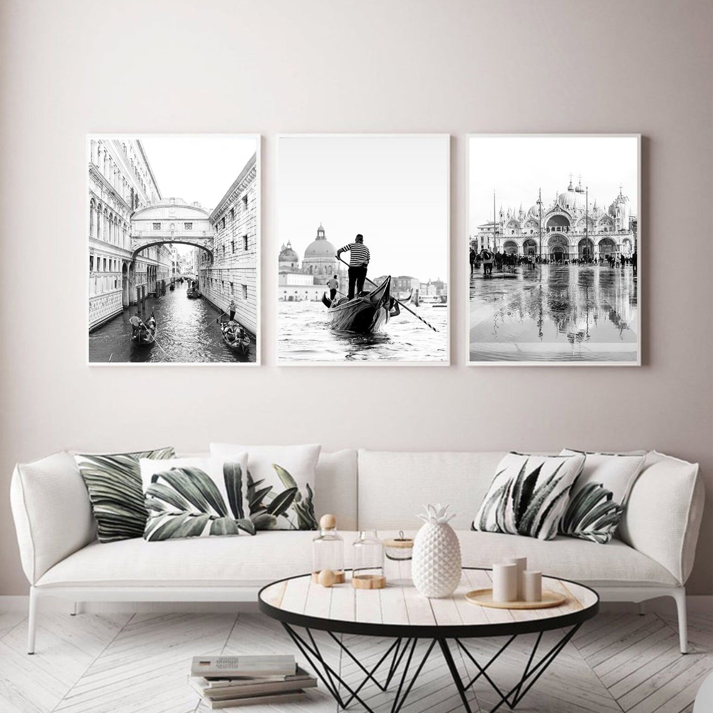 Triptych of Venie in white color frames.