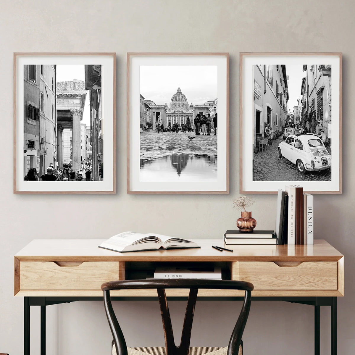 Modern wall art set featuring travel photos.