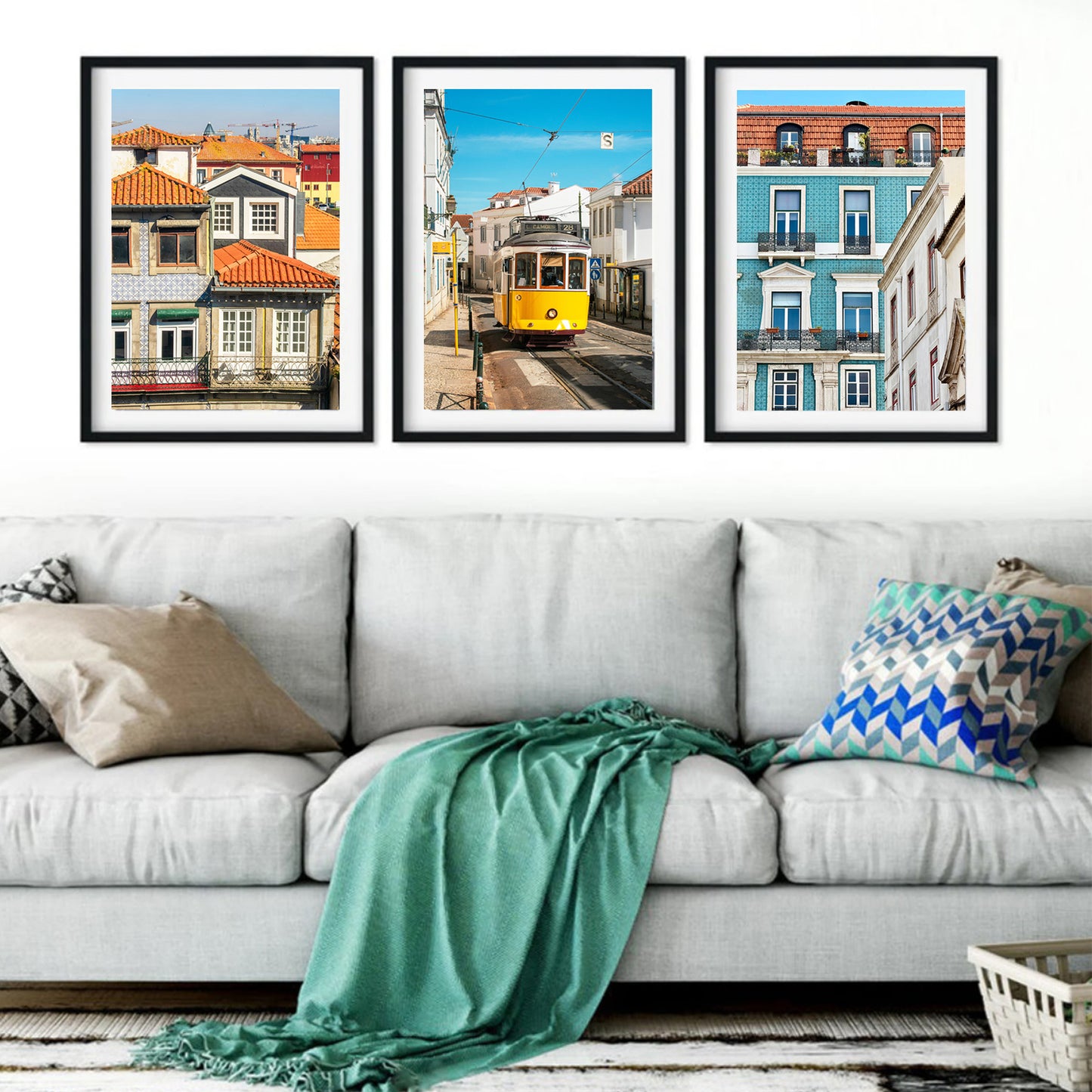 Sunny Portugal photos in living room.