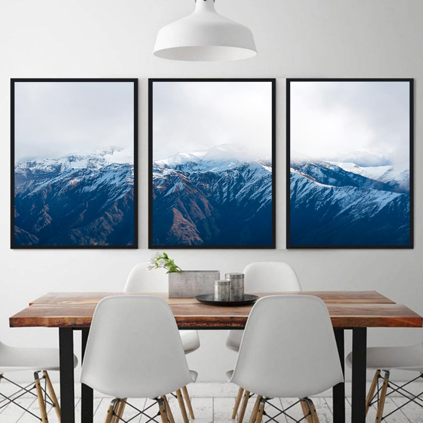 Mountains landscape triptych in black color frames.