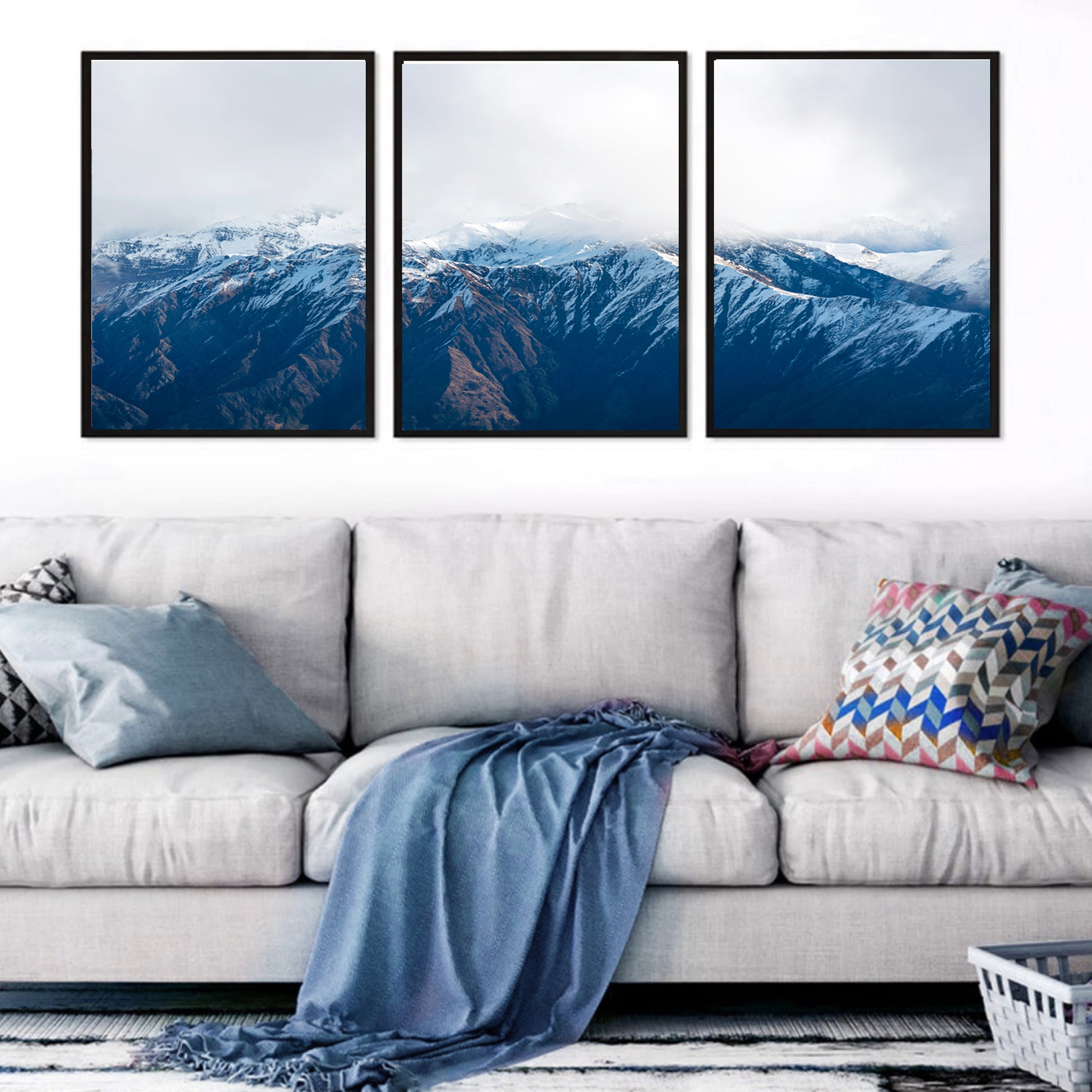 Mountains landscape above the sofa.