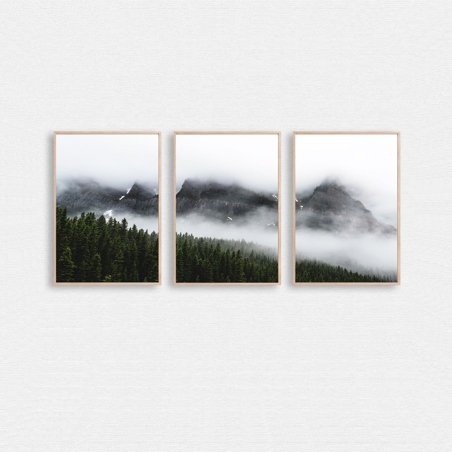 Foggy mountains landscape wall art set.