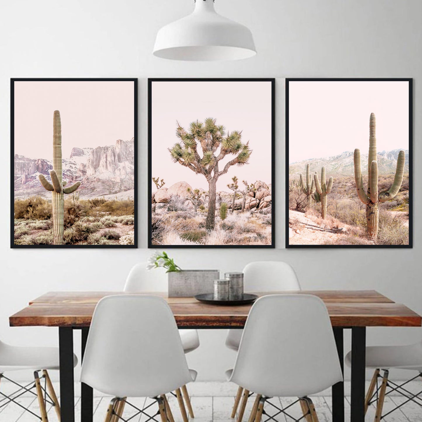 Desert landscape wall art set in black color frames.