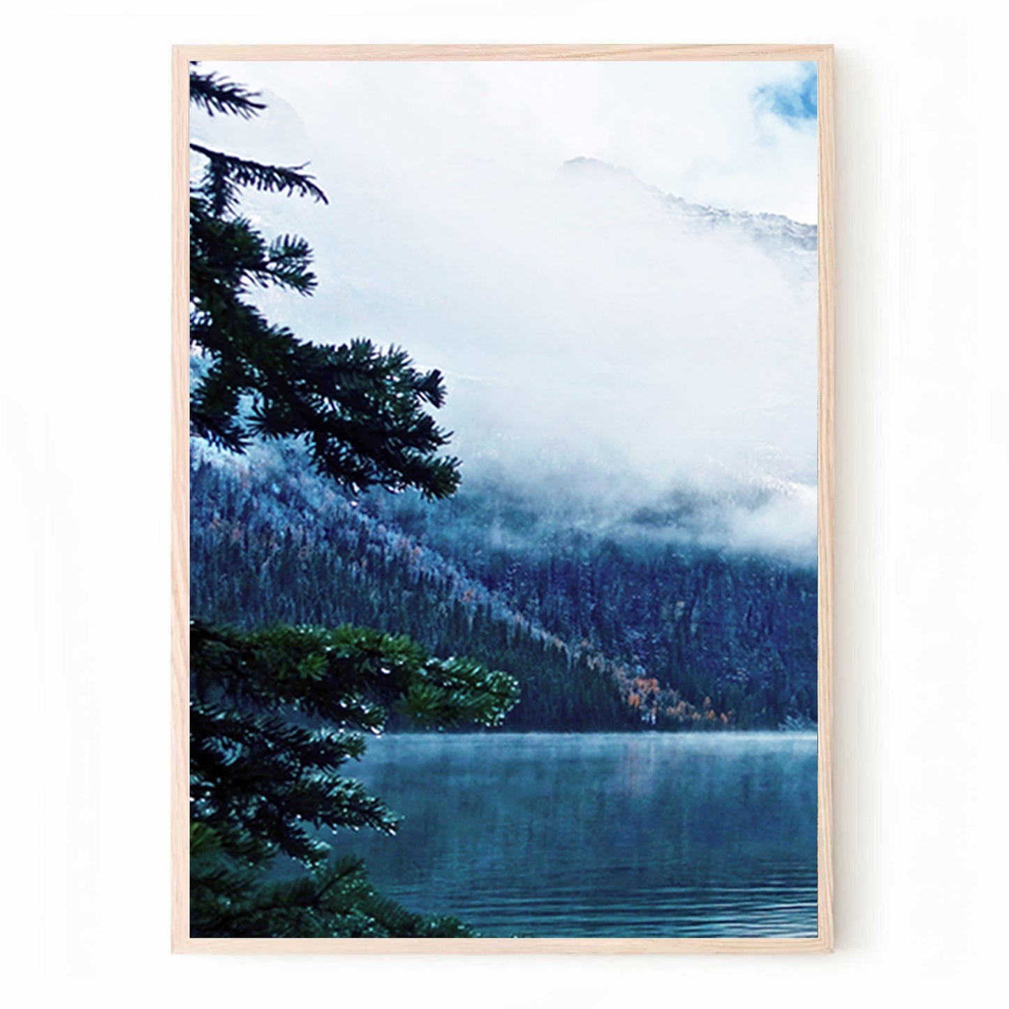 Blue Mountain Lake Scenery Wall Art Set | Navy Blue Landscape Triptych