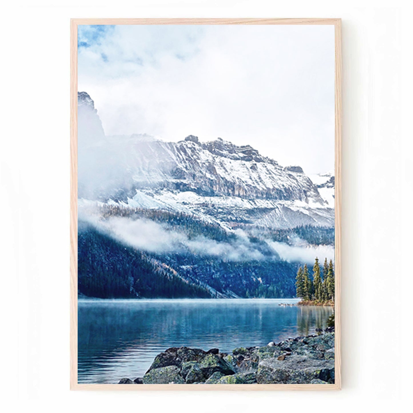 Blue Mountain Lake Scenery Wall Art Set | Navy Blue Landscape Triptych