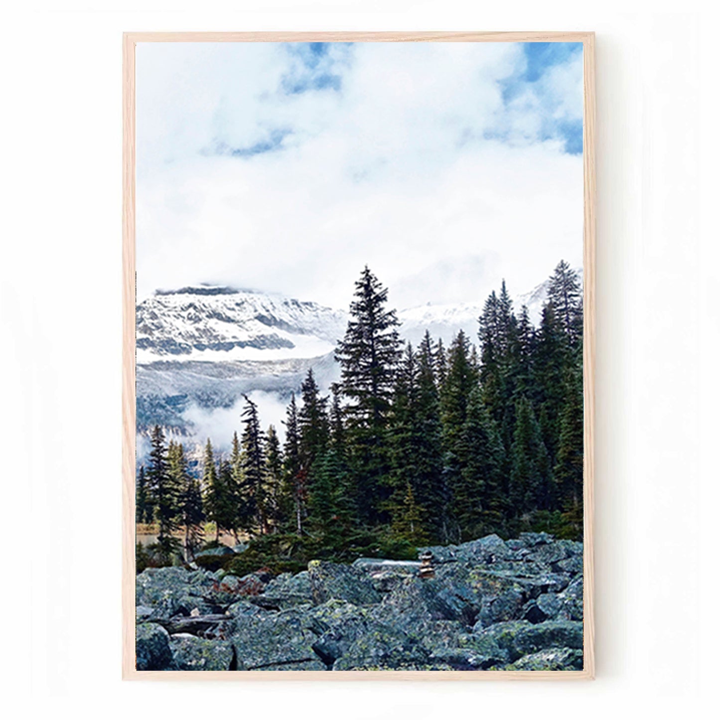 Blue Mountain Lake Scenery Wall Art Set | Navy Blue Landscape Triptych