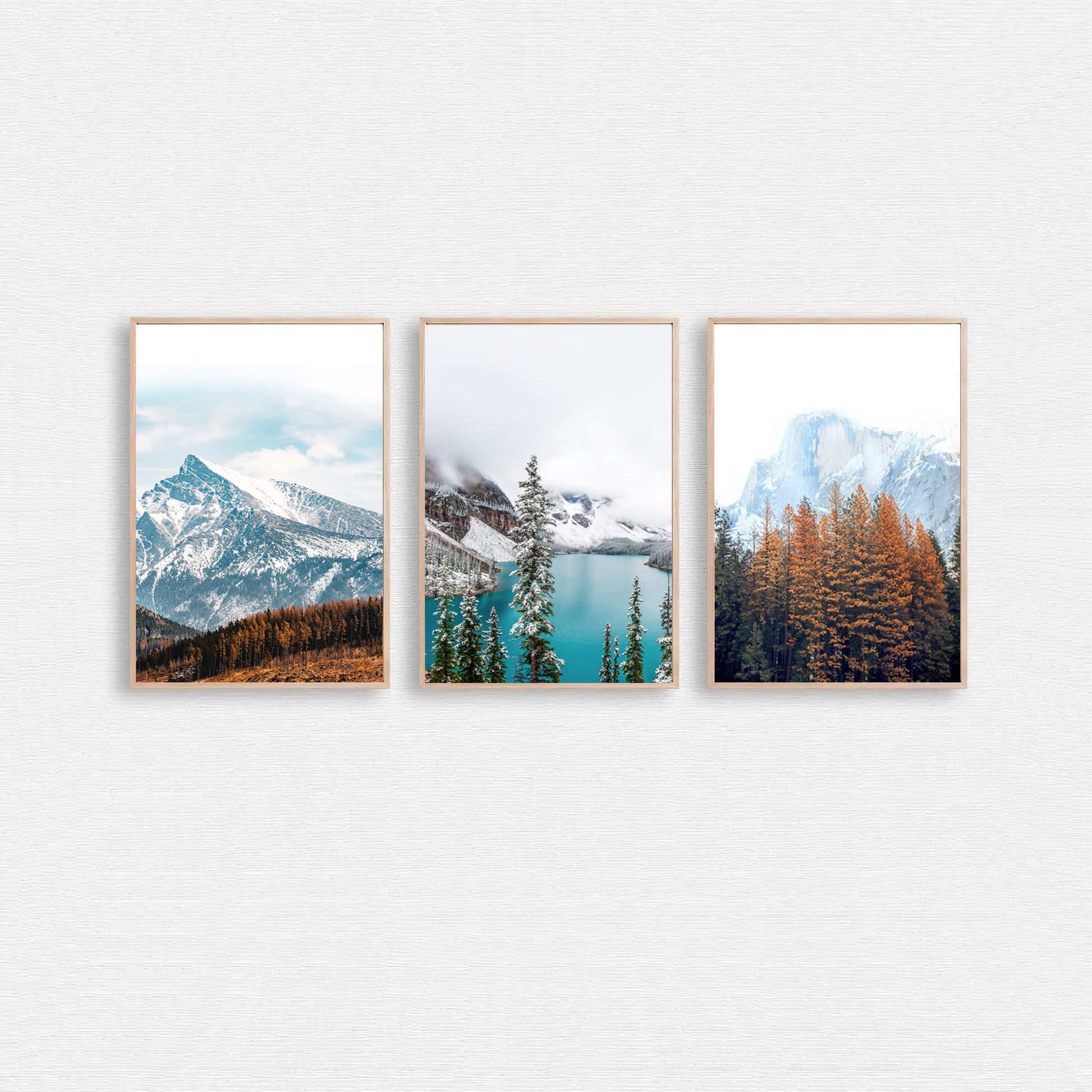 Autumn landscapes triptych with northern nature.