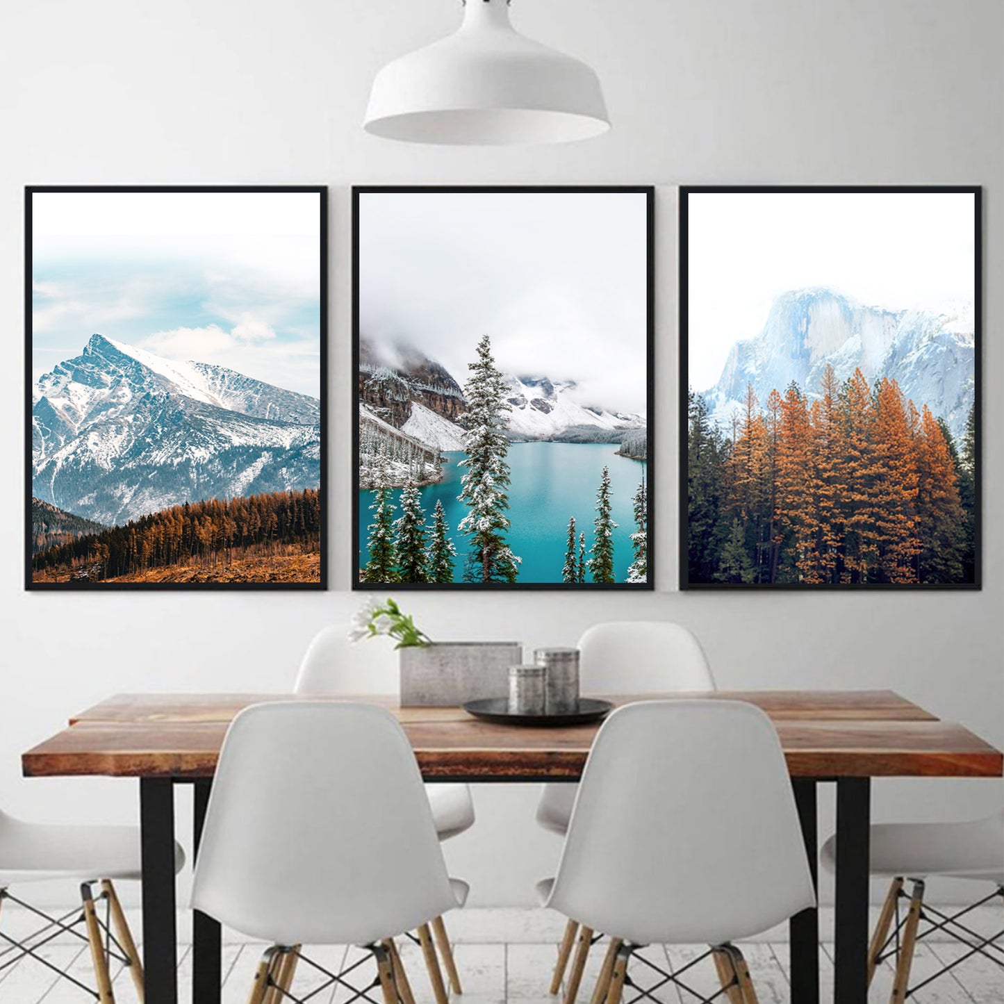 Autumn landscapes triptych in black color frames.