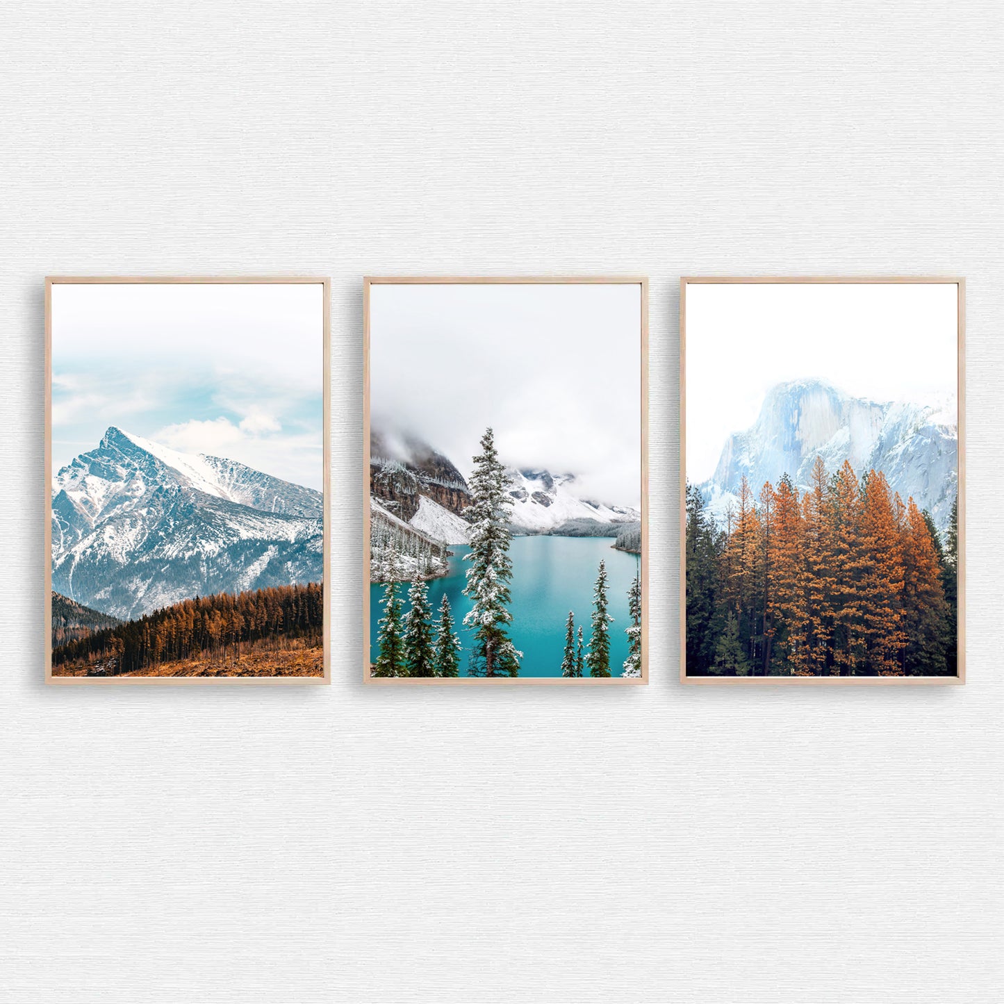 Autumn landscape triptych with northern nature.
