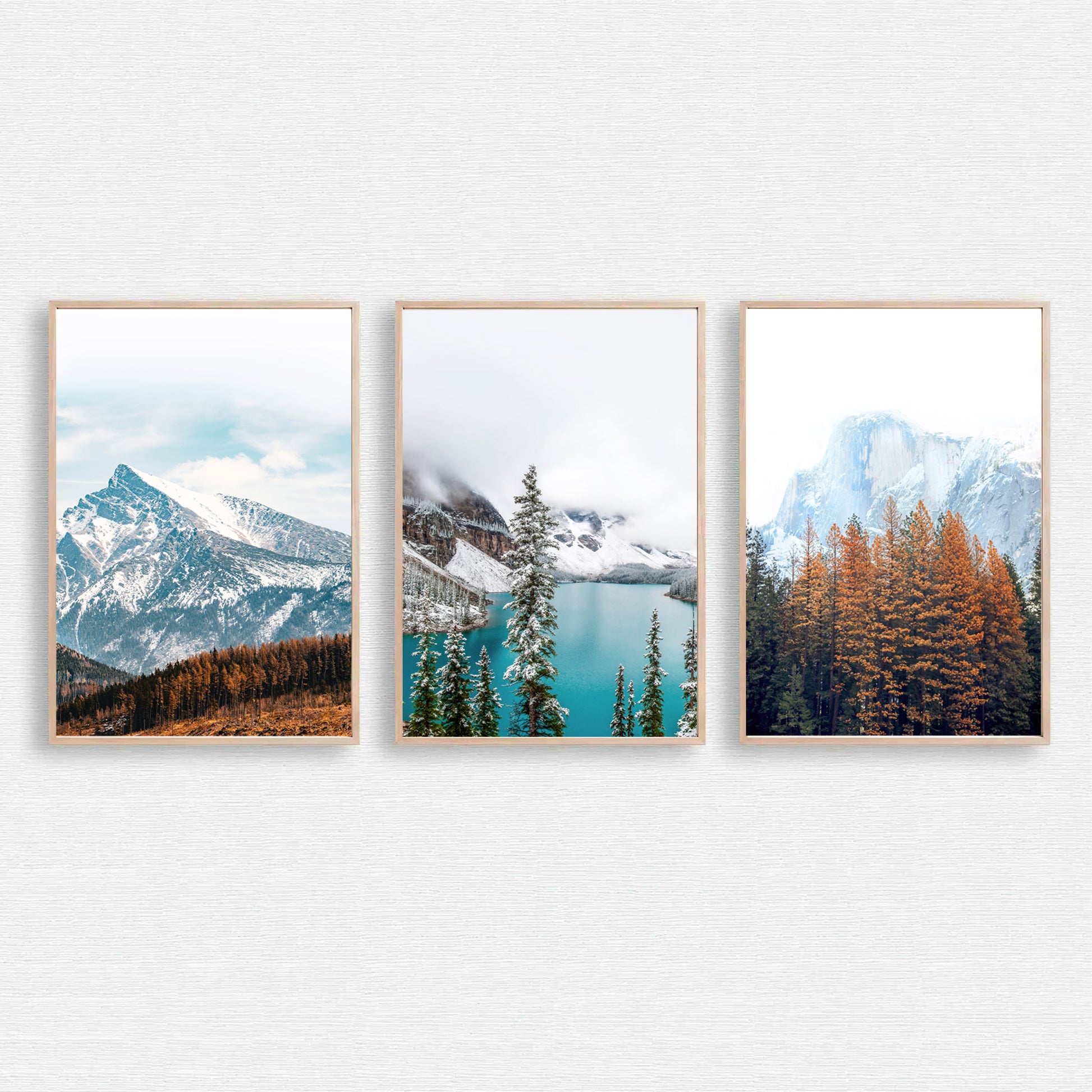 Autumn landscape triptych with northern nature.