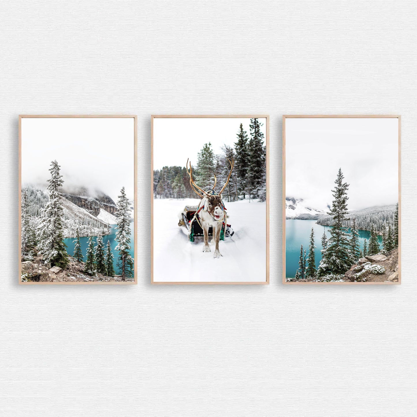 Reindeer in a sleigh Holidays wall decor.