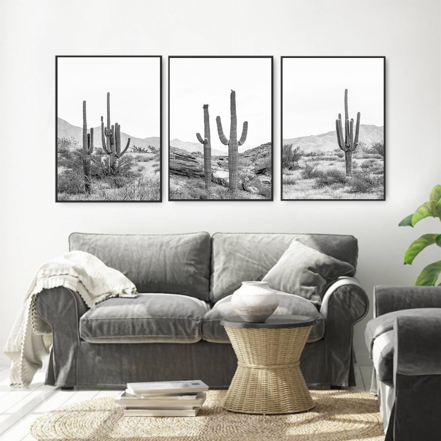 Boho style wall art with cacti.