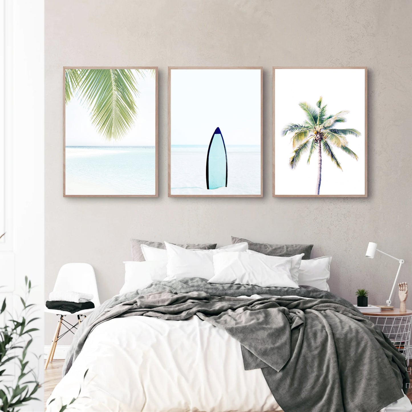 Summer life print set in bedroom.