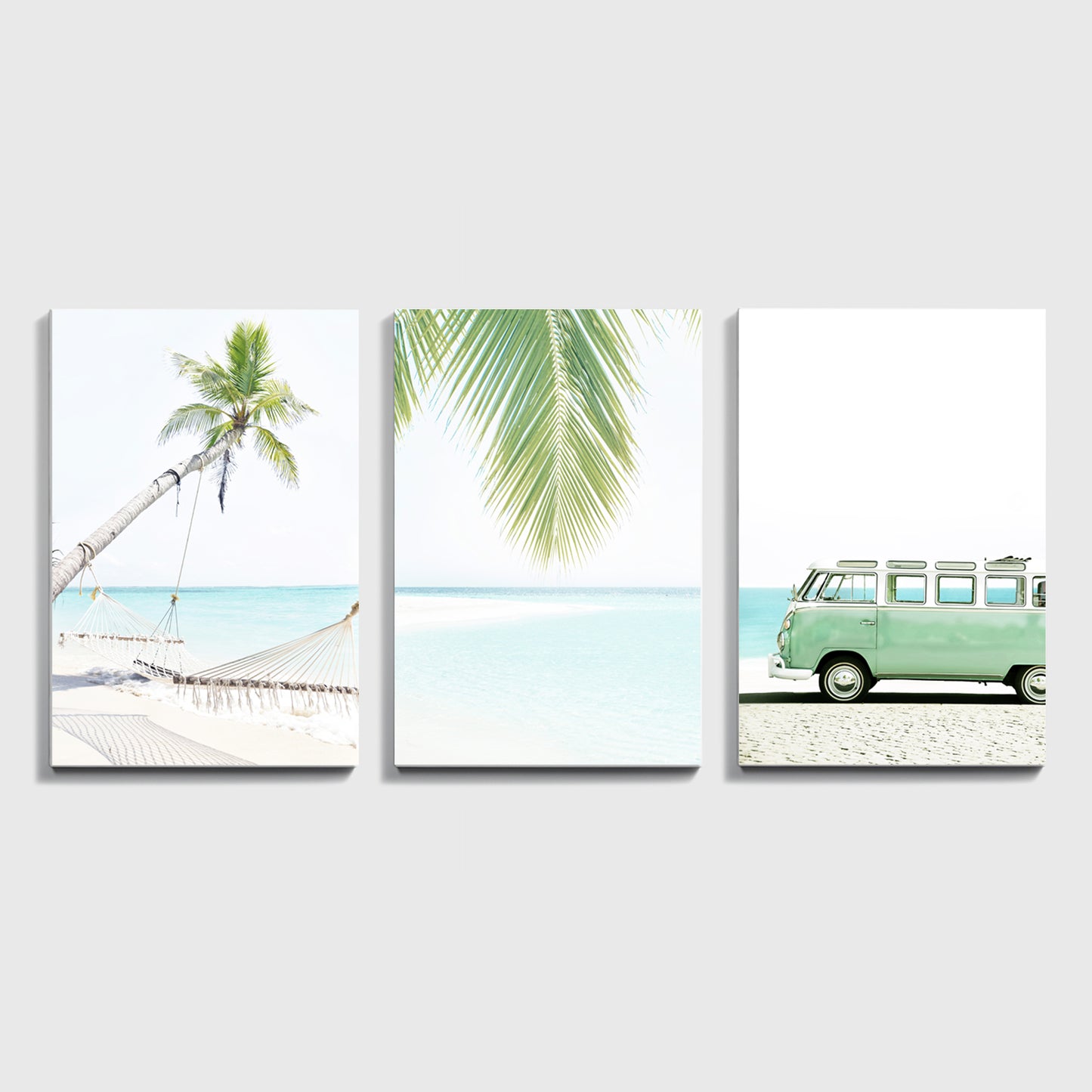 3 panel canvas with with beach-themed scenes.