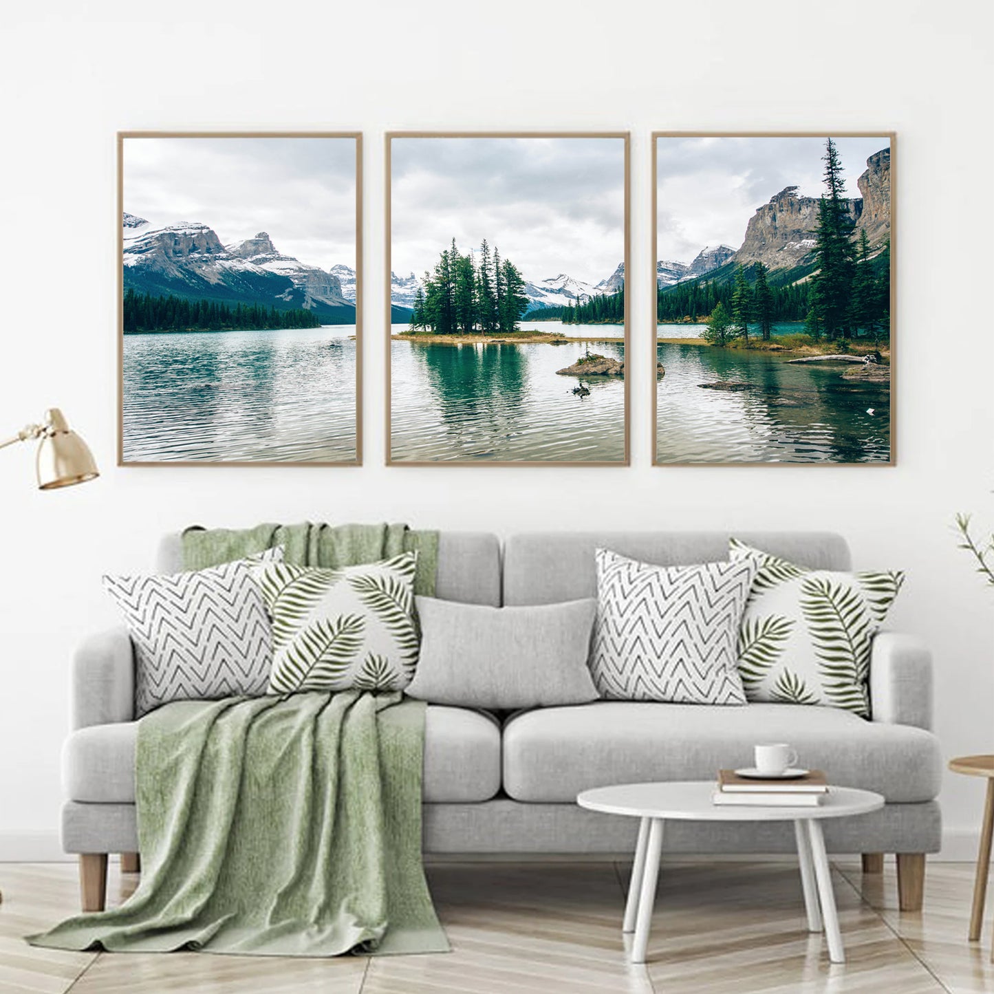 Lake 3 piece wall art above the sofa.