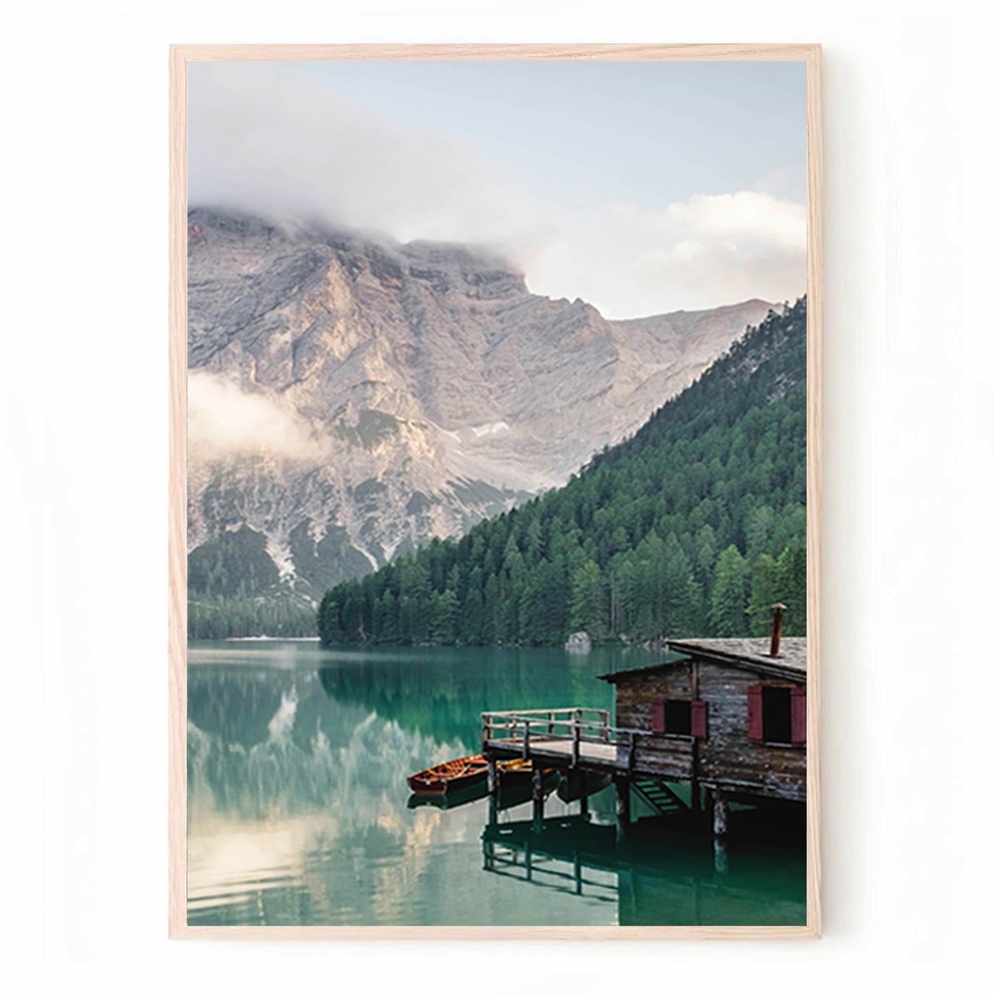 Triptyque Lac de montagne avec chalet | Paysage naturel, art mural en 3 parties