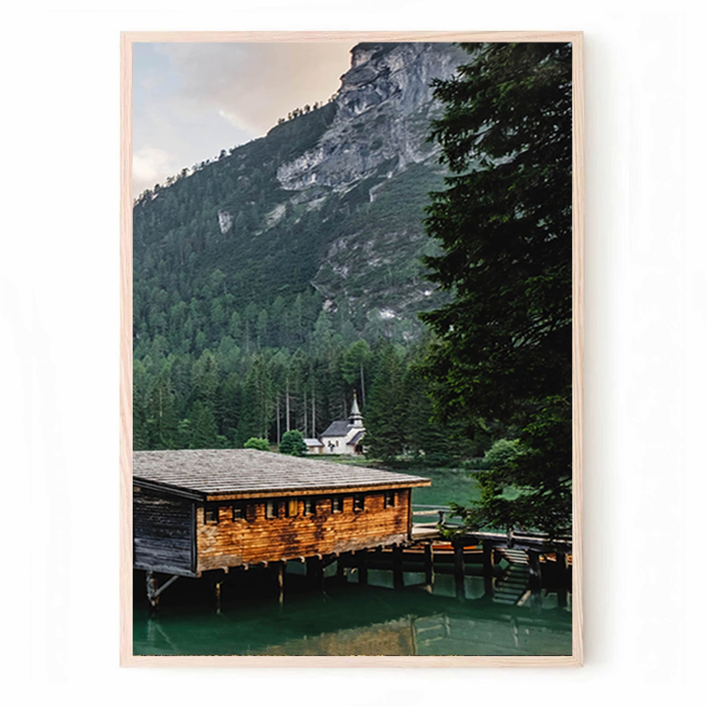 Triptyque Lac de montagne avec chalet | Paysage naturel, art mural en 3 parties