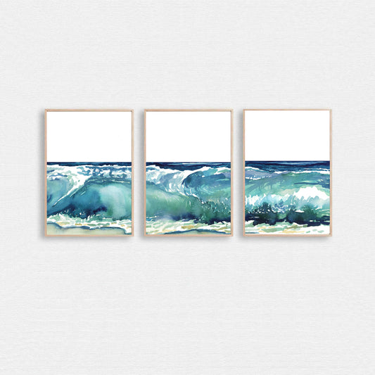 Watercolor sea waves triptych.