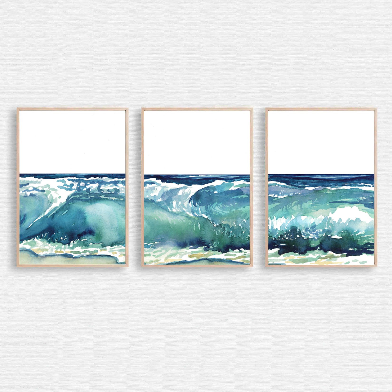 Watercolor sea waves triptych.