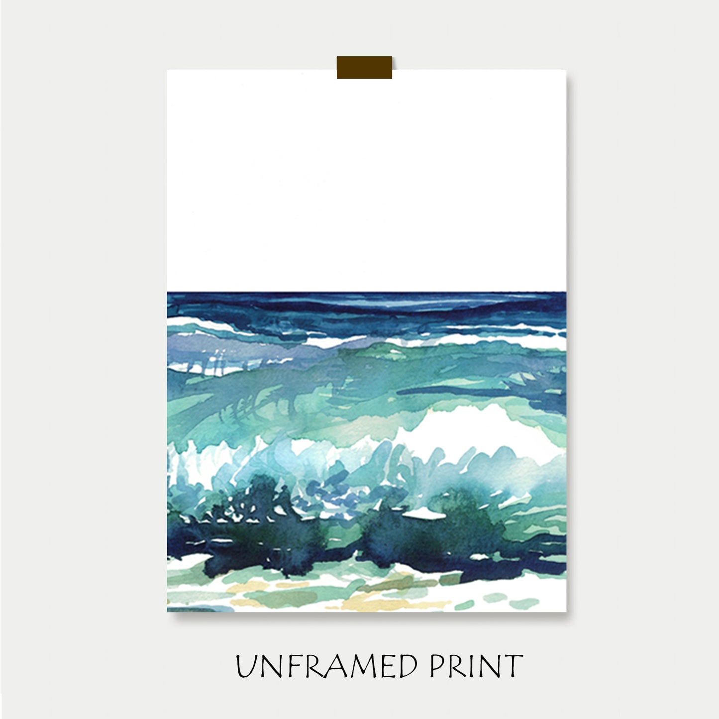 Watercolor Painting of Blue Green Sea Waves | Sea Beach Triptych Art