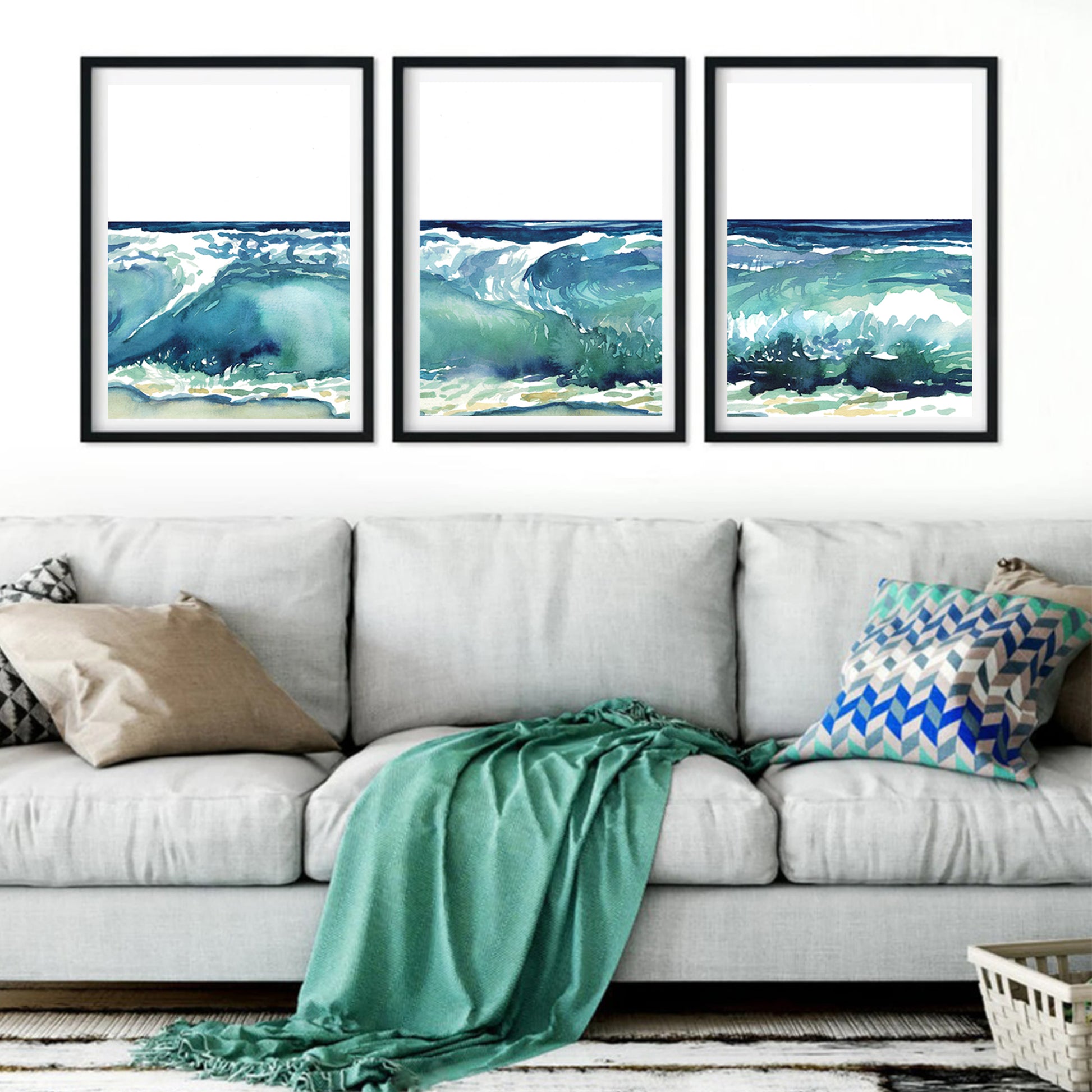 Sea beach triptych art 18x24 inches.