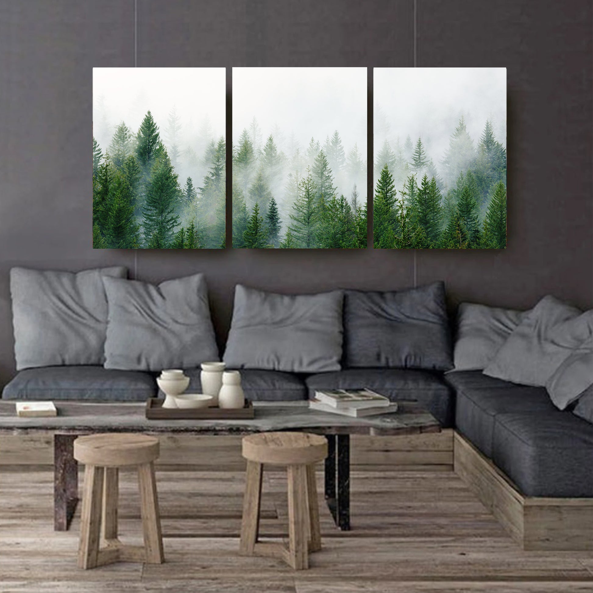 Green forest triptych 3 panel canvas.