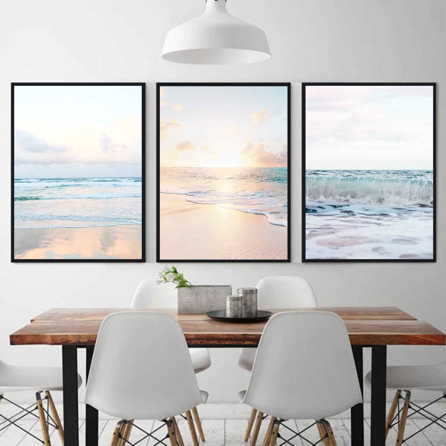 Neutral colors seaside landscape print set.