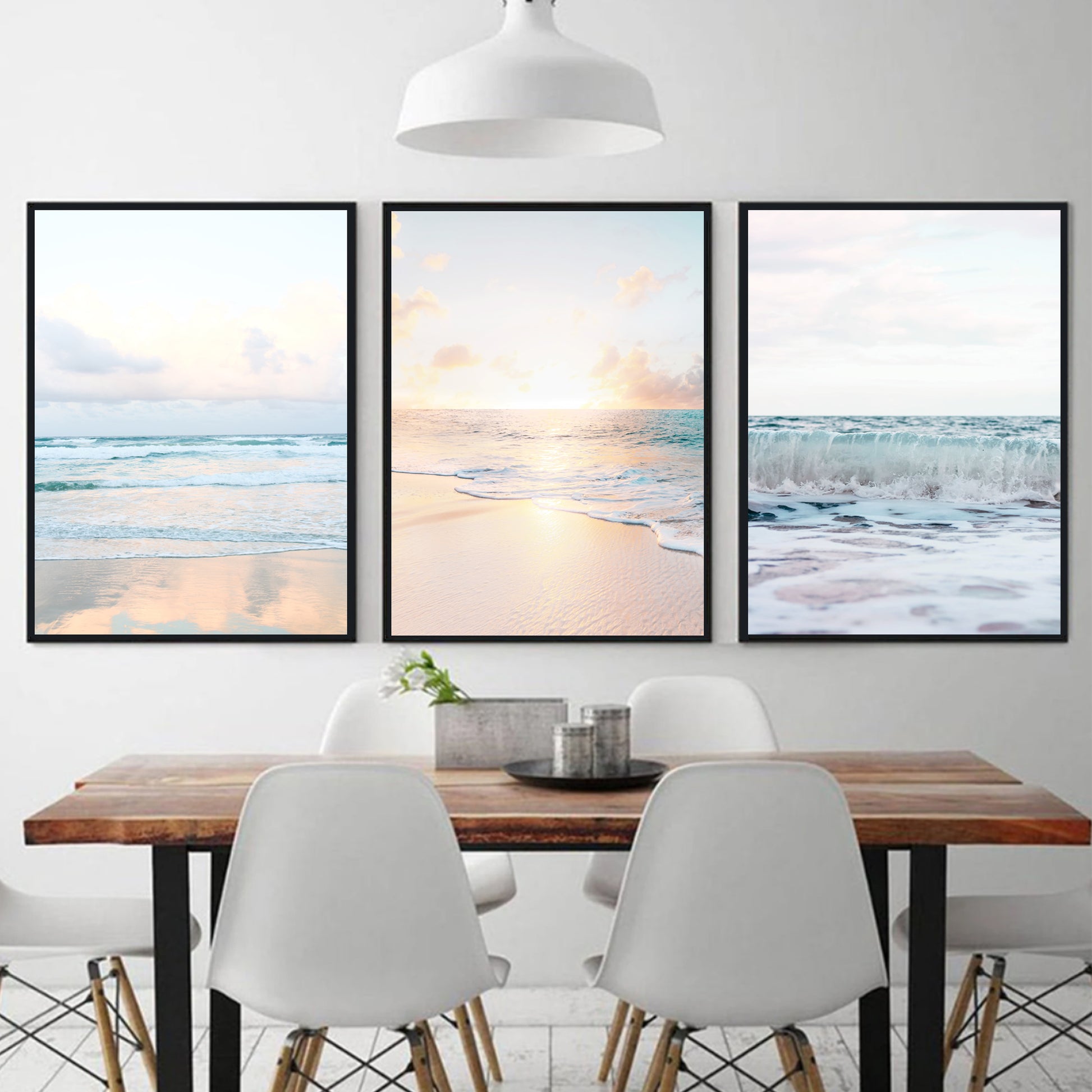 Neutral colors seaside landscape print set.